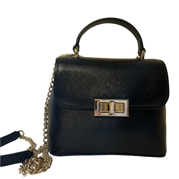 Kate spade small black handle bag with removable gold crossbody chain new